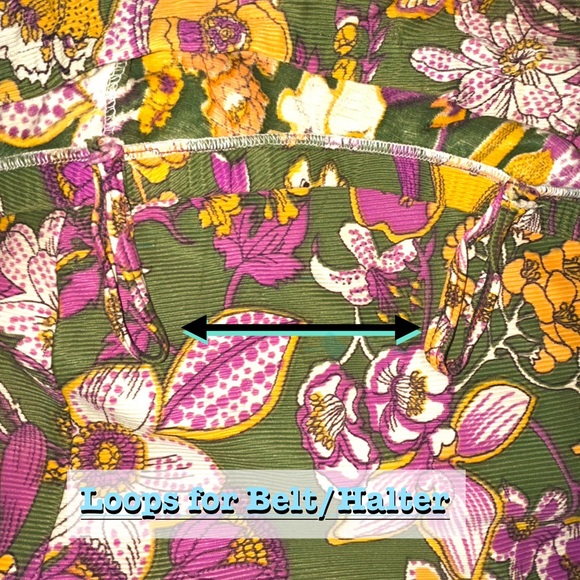 Vintage 60s Floral Paisley Maxi Skirt Boho Hippie Halter Dress & Matching Belt - Picture 7 of 11